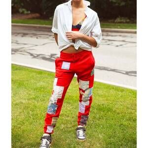 NEW RIALTO JEAN PROJECT mixed print sweatpants in red